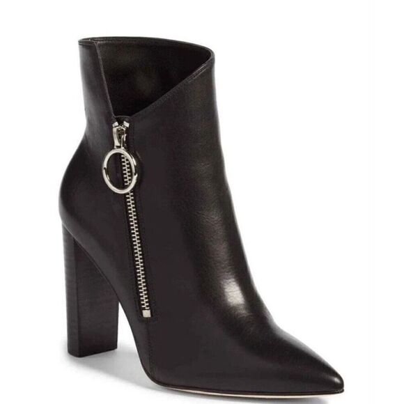PAIGE Women's Kate Black Asymmetrical Leather Point-Toe Ankle Bootie US 9.5 - Picture 1 of 11